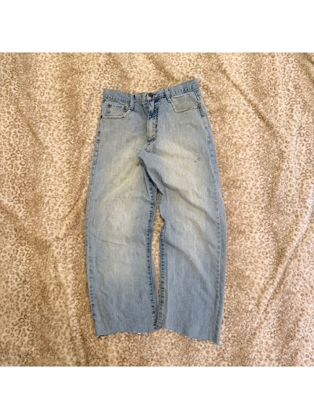 Vintage Avirex Baggy Wide Leg Skater Jeans Light Wash Distressed Y2K Size 32x28